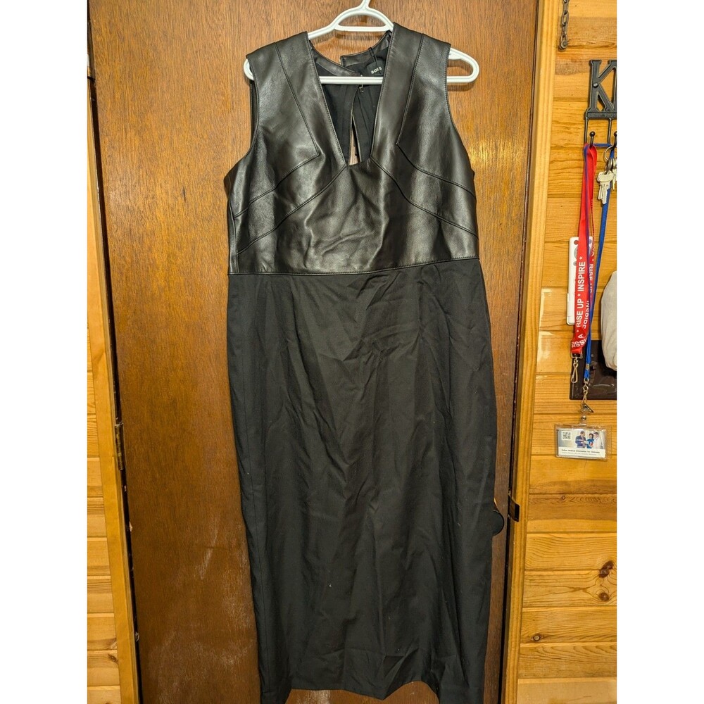 BOSS Hugo Boss Black Leather Top Dress Sleeveles Size 20 Needs Zipper Repair